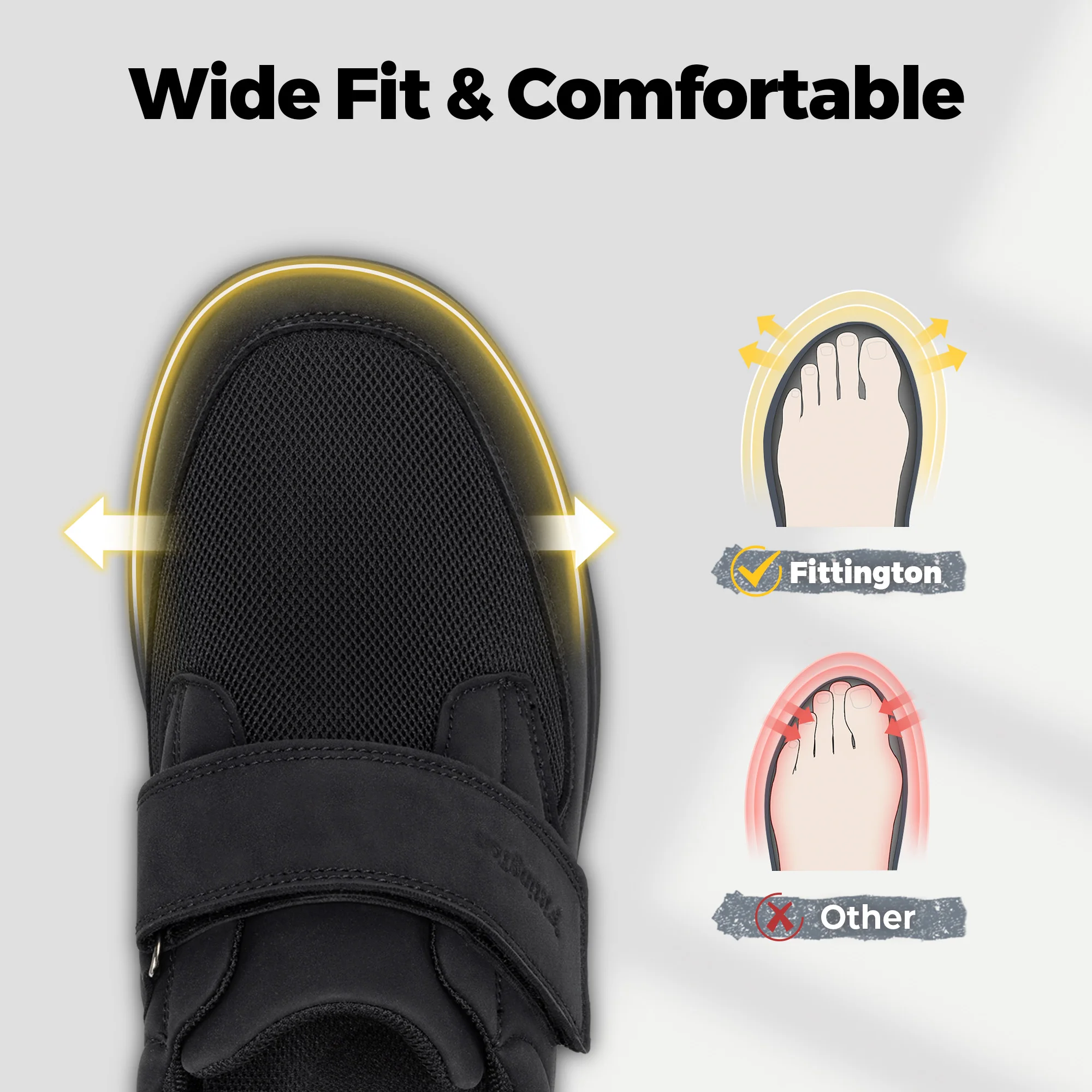 Fittington Men's Diabetic Shoes Extra Wide Toe Winter Boots Warm Plush Lining House Walking Shoes for Men Swollen Feet Non‑Slip