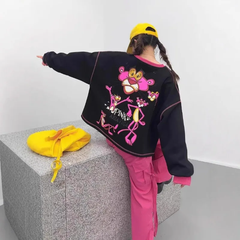 

Women Hoodies & SweatshirtsSpring Large Size Lazy Style Fashion Graffiti Cartoon Leopard Loose Casual Small Short Sweater Woman