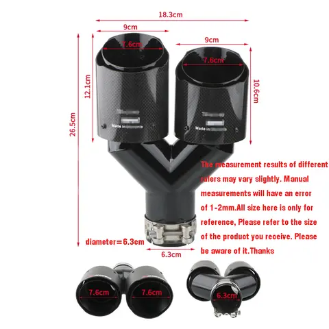 63mm Car Carbon Fiber Muffler Tip Y Shape Double Exit Exhaust Pipe Muffler Universal Exhaust end pipe auto modified accessori 12 best sales f30 exhaust - №10