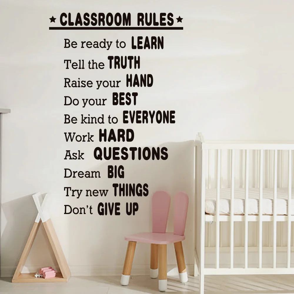 Self adhesive classroom rules wall sticker removable baby school wall art decal