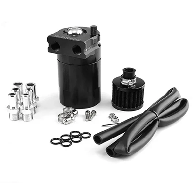 1Set Car Baffled Oil Catch Can Reservoir Tank +Air Filter Breather Baffled Aluminum Oil Hole Breathable Kettle