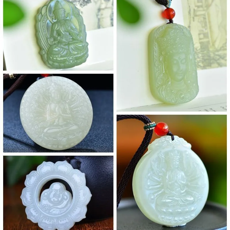 

Natural Hetian Qinghai Material Guanyin Buddha Necklace Pendant Men And Women Jade