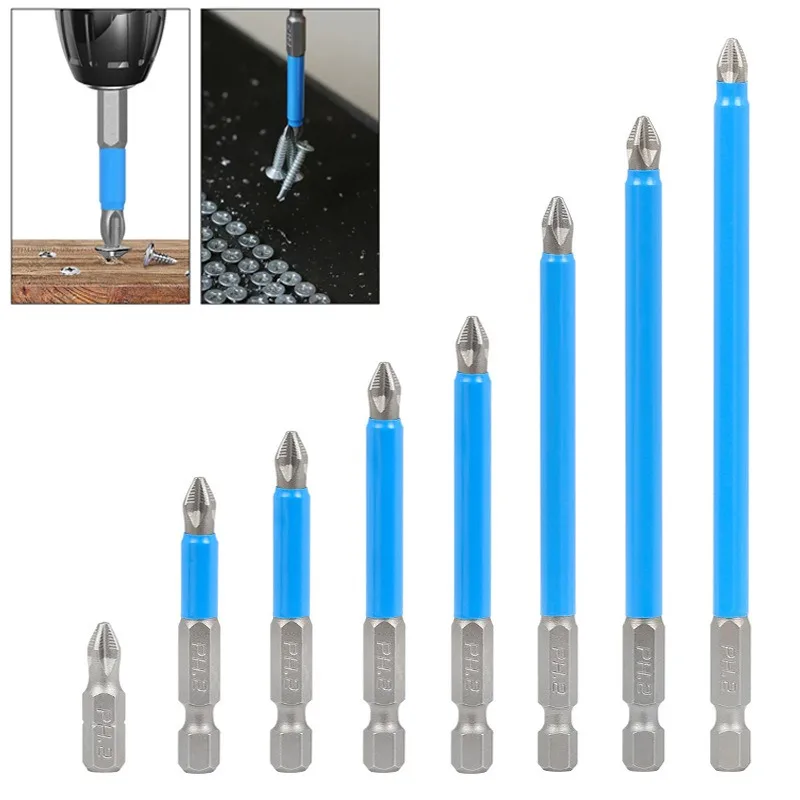 NonSlip Cross Bit Drill Hex Shank Magnetic PH2 Long Reach Electric Screwdriver Batch Head Wind Impact Driver Bit Set Power Tool