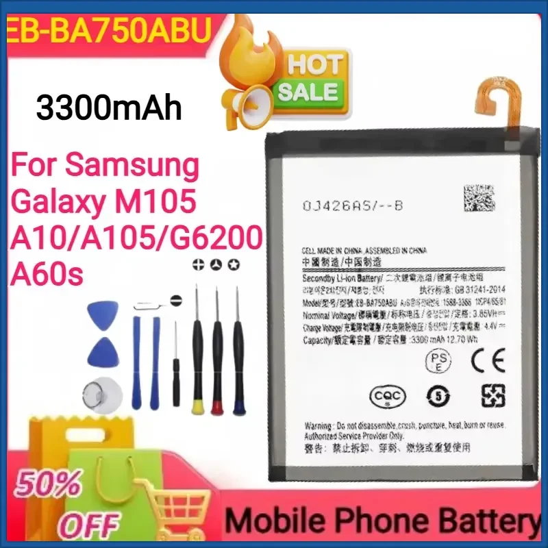 New 3300mAh EB-BA750ABU Battery for Samsung Galaxy A105G/A105M/A6S/G6200/A8S/A9 Pro 2019/A60S /A60s Mobile Phone
