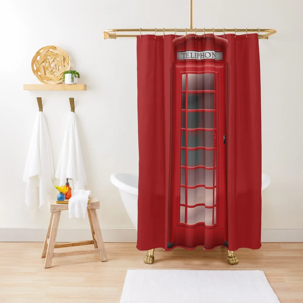 London Red Phone Booth BoxShower Curtain Waterproof Fabric Shower Curtain Curtain Bathroom Fabric