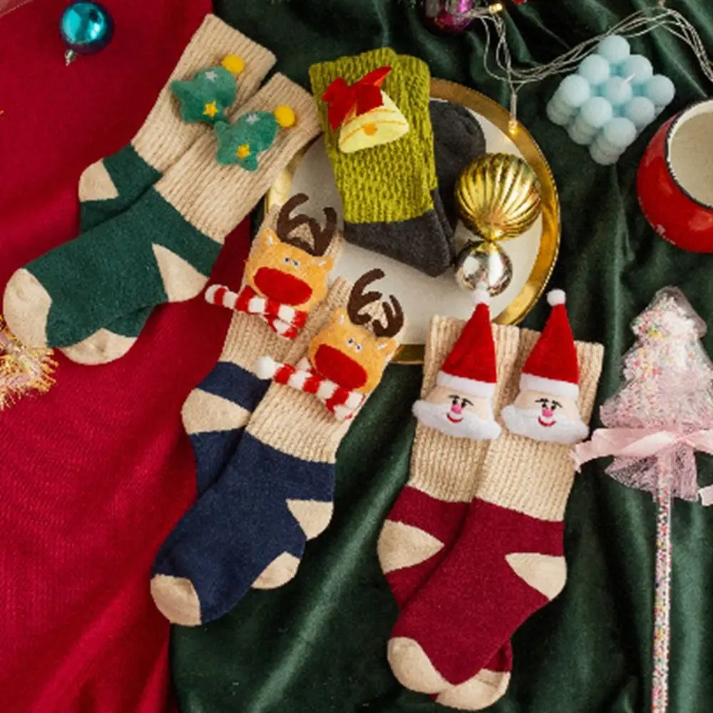 Comfortable Cotton Children Christmas Socks Santa Claus Elk Cartoon Hosiery Doll Christmas Tree Mid-Tube Socks Toddle