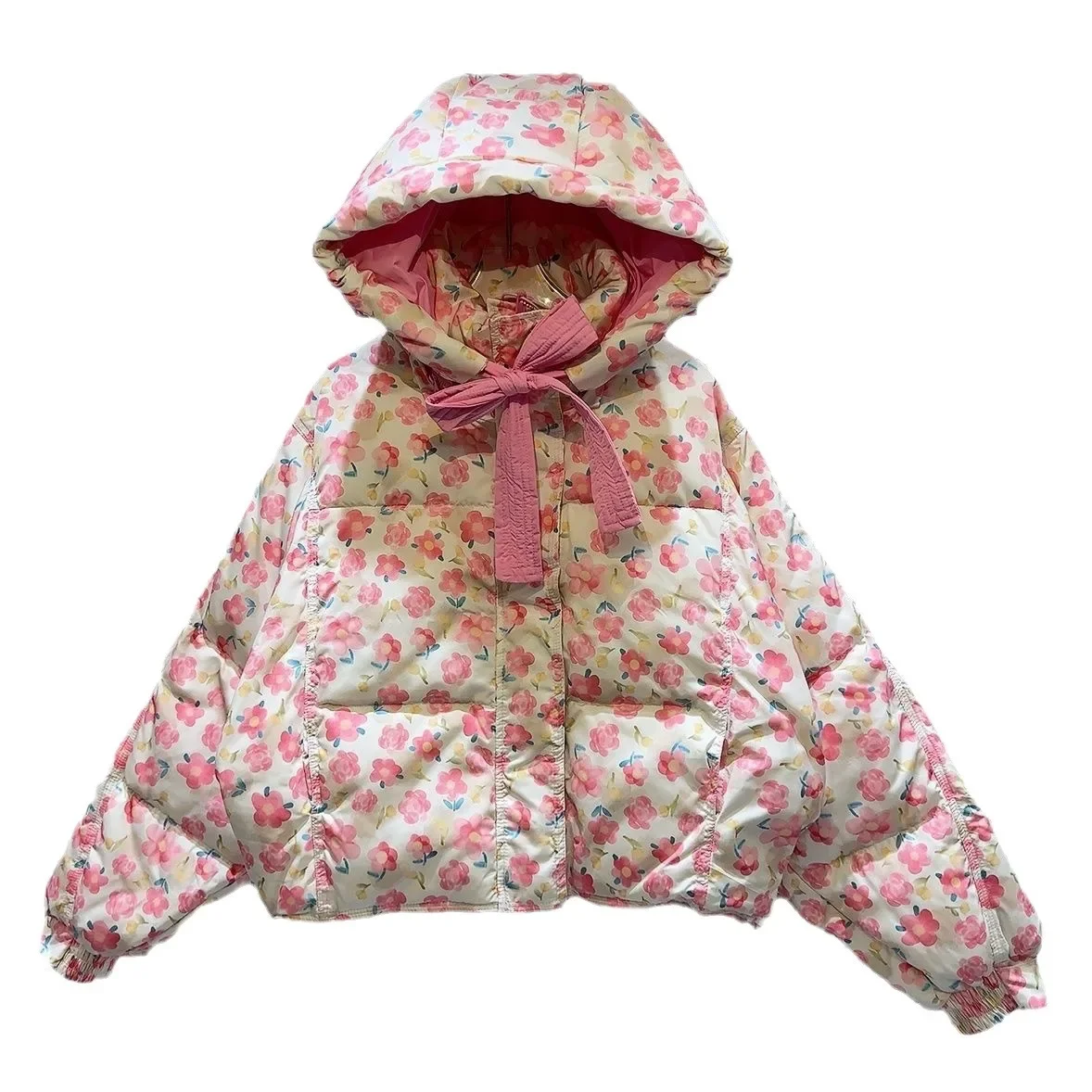 Girls Clothing Winter New Cotton Jacket 2024 Korean New Floral Cartoon Pattern Sweet Loose Fashionable Cotton Jacket