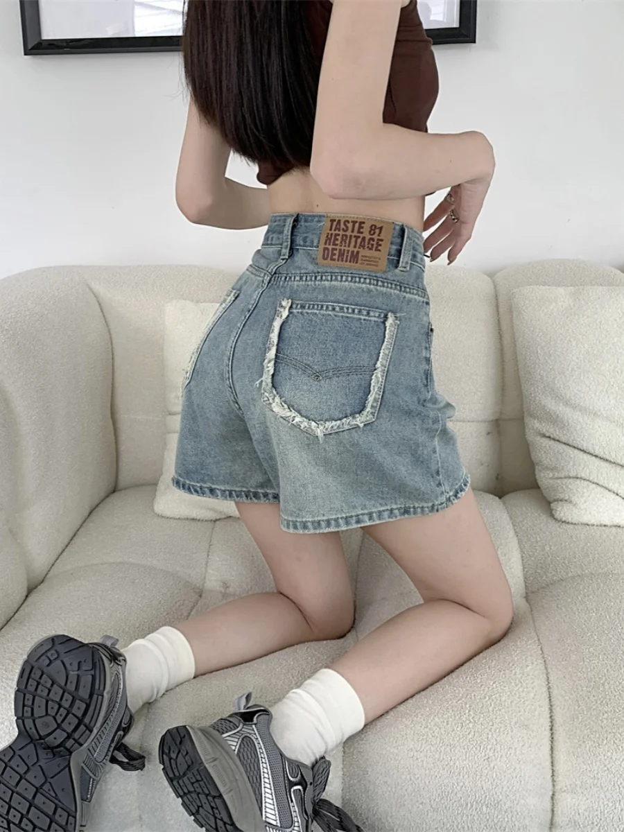

Hong Kong Sle Straight Leg Jeans Women's High Waist plus Size Slimming Wide Leg Pants Summer orts Trendy Hot Pants