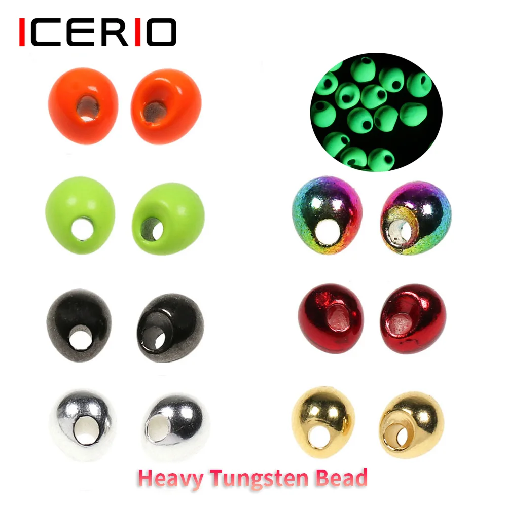 ICERIO 40PCS Off-set Tungsten Beads Drop Shape Inst Tungsten Jig Beads Fast Sink Jig Nymph Fly Tying Material Trout Fishing Lure