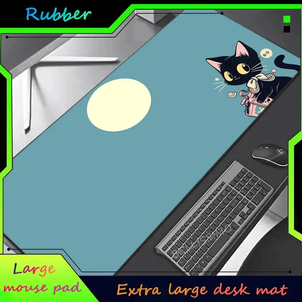 

Teal Mouse Pad Cute XXL Mouse Pad Kawaii Kitten Big Mouse Pad Non-slip Rubber Cartoon Desk Mat Gaming Keyboard Pad For Laptop