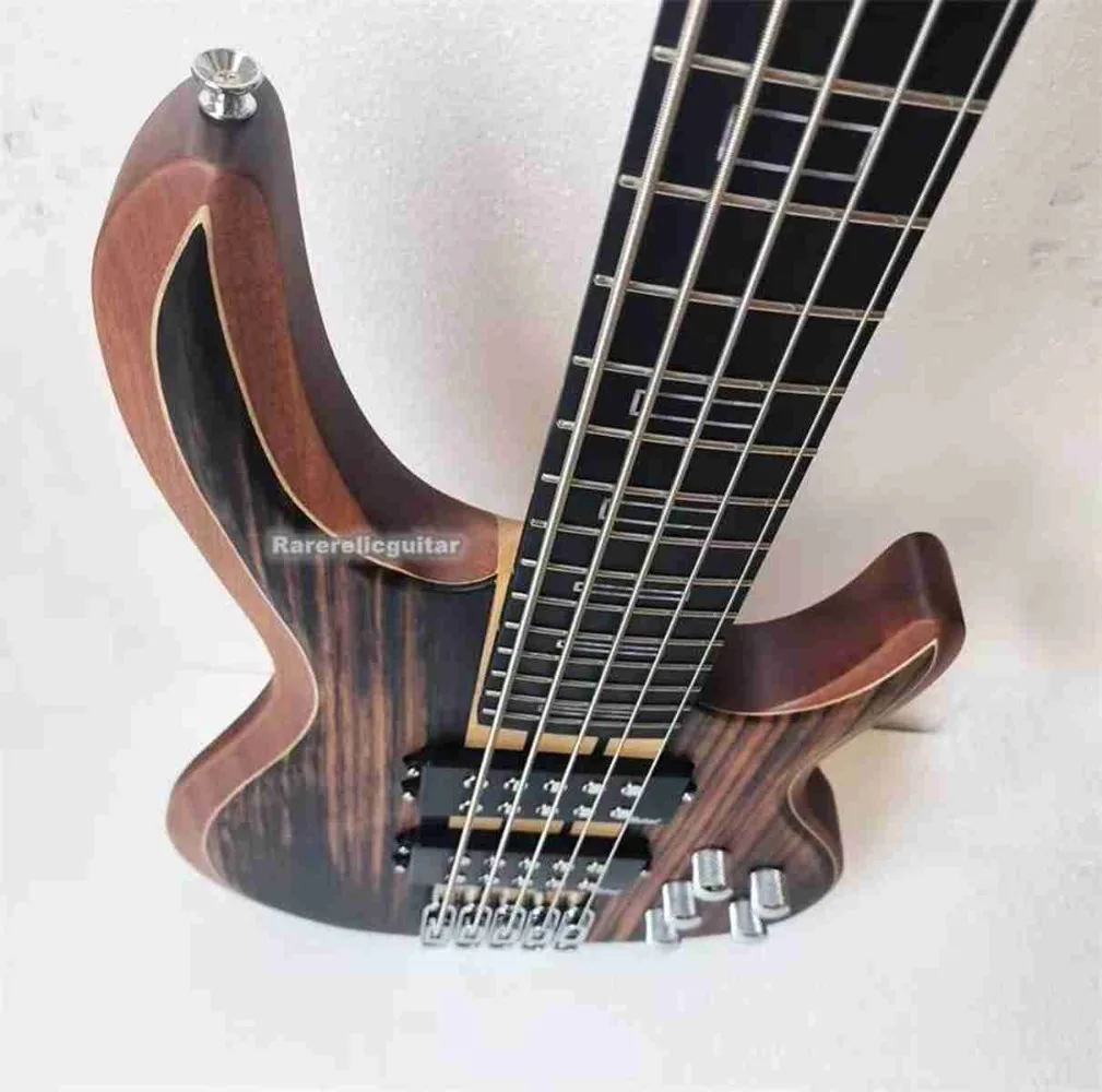 Custom Maple Roeswood Neck Through Body 5 Strings Electric Bass Guitar Mahogany Body Ebony Top, Active Pickusp 9V Battery Box
