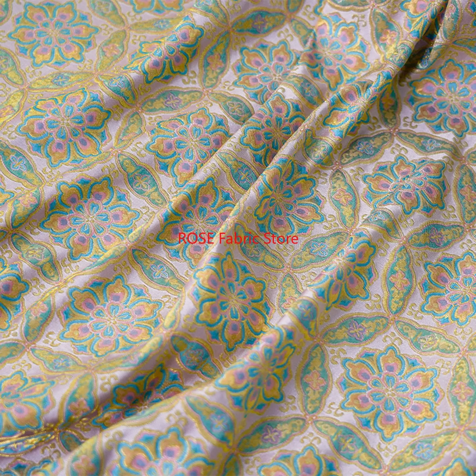 1 Meter Chinese Style Golden Silk Jacquard Fabric Fashion Dress Vest Cheongsam Decorative Sewing Fabric