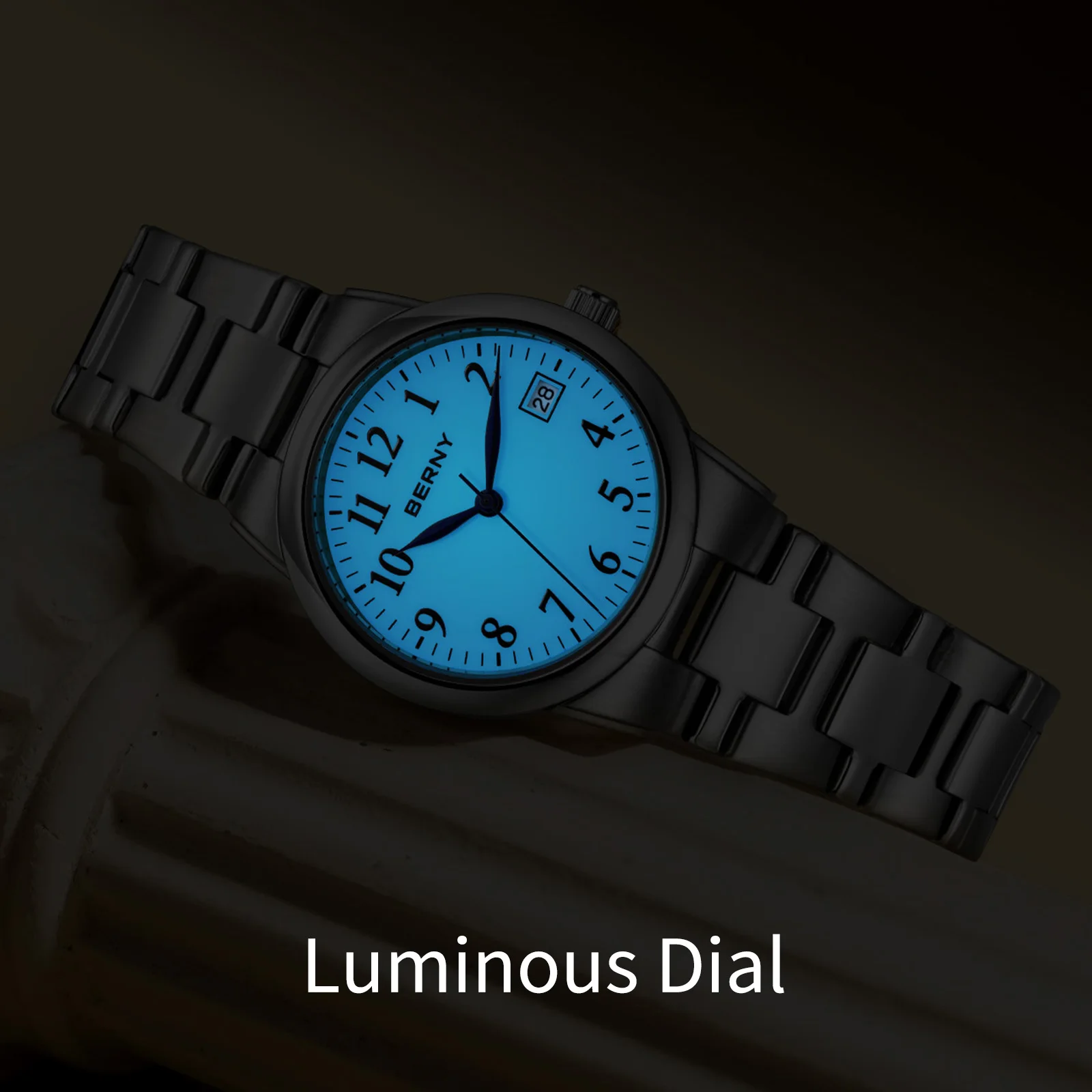 BERNY Women's Watches Full Luminous Dial Fashion Casual Ladies Quartz Watch Calendar Easy Read Elegant Wristwatch