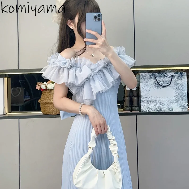 

Off-Shoulder Dresses Lace-up Tunic Knit Vestidos Summer New Dress Japanese Ropa De Mujer Feminino Sexy High Waist Vestido