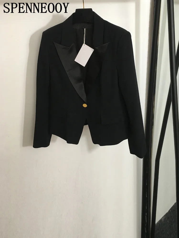 

SPENNEOOY Fashion Runway Autumn Office Lady Suit Jacket Women's Ulster Collar Buckle Strap Long Sleeve Straight Barrel Jacket