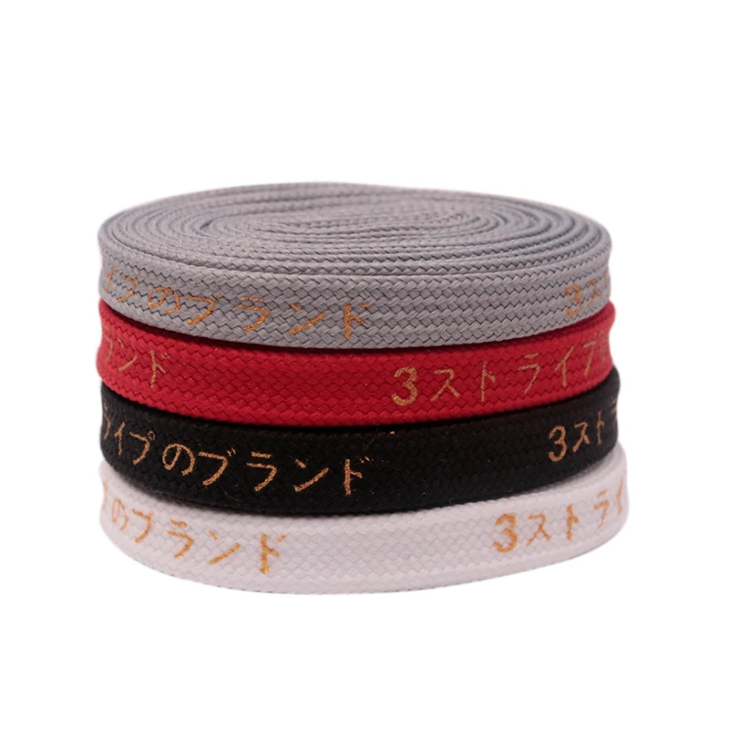 

4 Colors Cool 7mm Printed Hiragana Japanese Katakana Letter Shoe Laces Silk Printing Bootlaces Black Red Gold Shoelace Latchet