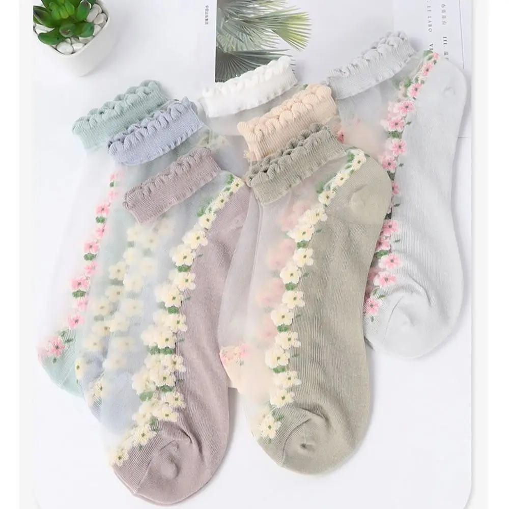 Ultrathin Lace Lastic Socks Crystal Glass Silk Socks Summer Transparent Breathable Short Socks