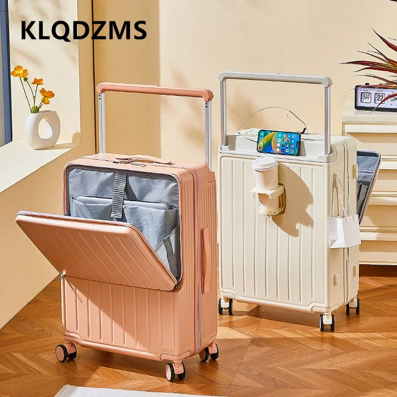 KLQDZMS Bagagli con ruote Ricarica USB Telaio in alluminio Custodia d'imbarco Trolley per laptop con apertura frontale Valigia da cabina 20 "24" 26 "