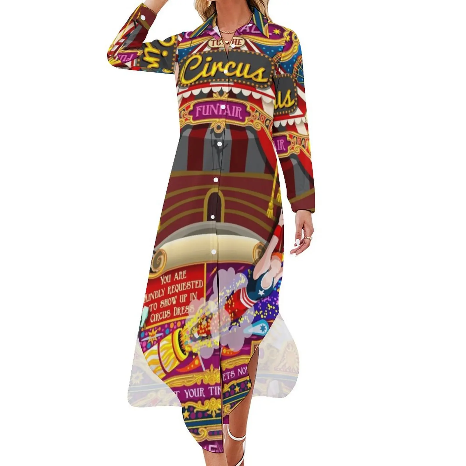 

Circus Carnival Amusement Festival Long Sleeved Shirt Dress Clothing female Women's dress