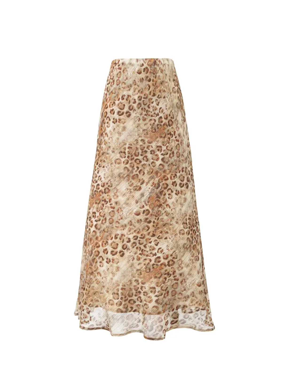 High Waist A-Line Skirt Women's Vintage Leopard Print Chiffon Half-length Slimming Midi Skirt Skin-friendly Breathable Polyes...