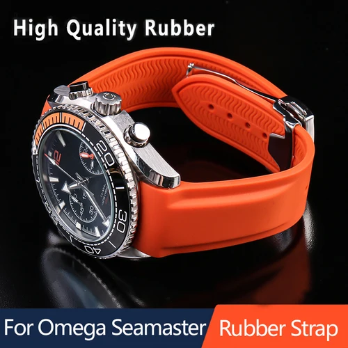 Correa de goma de silicona para reloj Omega Seamaster 300 Speedmaster, correa resistente al agua con extremo curvo, azul, negro, naranja, 20mm, 22mm