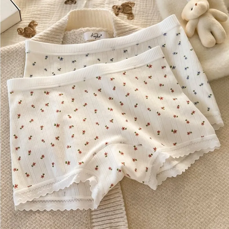 Cute Lace Panties Mid Waist  Women's Sports Safety Pants Thin Underwear Soft Comfortable Breathable No Trace Intimates