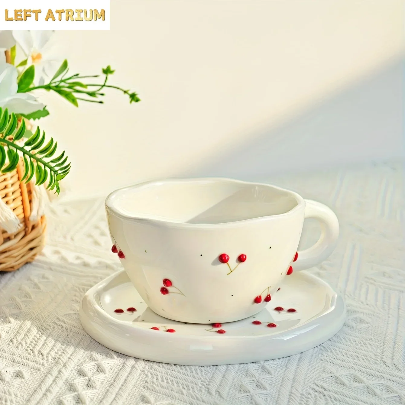 Hand Painted Cherry Ceramic Mug Underglaze Color High Value Tableware for Home Coffee Shop Afternoon Tea