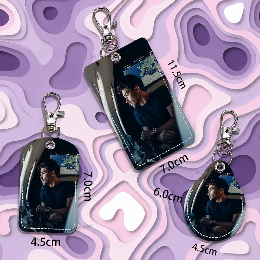 C-Charles L-Leclerc Rectangle ID Card Case Keychain Access Card Bag Key Tag Ring Leather Card Holder Key Ring view 5
