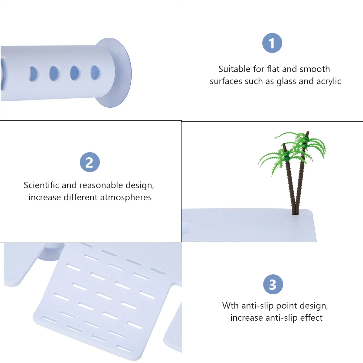 

Square Turtle Drying Back Platform White Plastic Waterproof Rustproof Easy Clean Climbing Stair with Suction Cup for Reptile