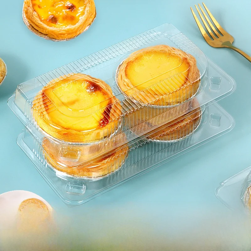 Disposable Plastic Egg Tart Box Transparent Portuguese Egg Tart Packaging Box Baking No Need to Fold Box Kitchen Cooking Tools
