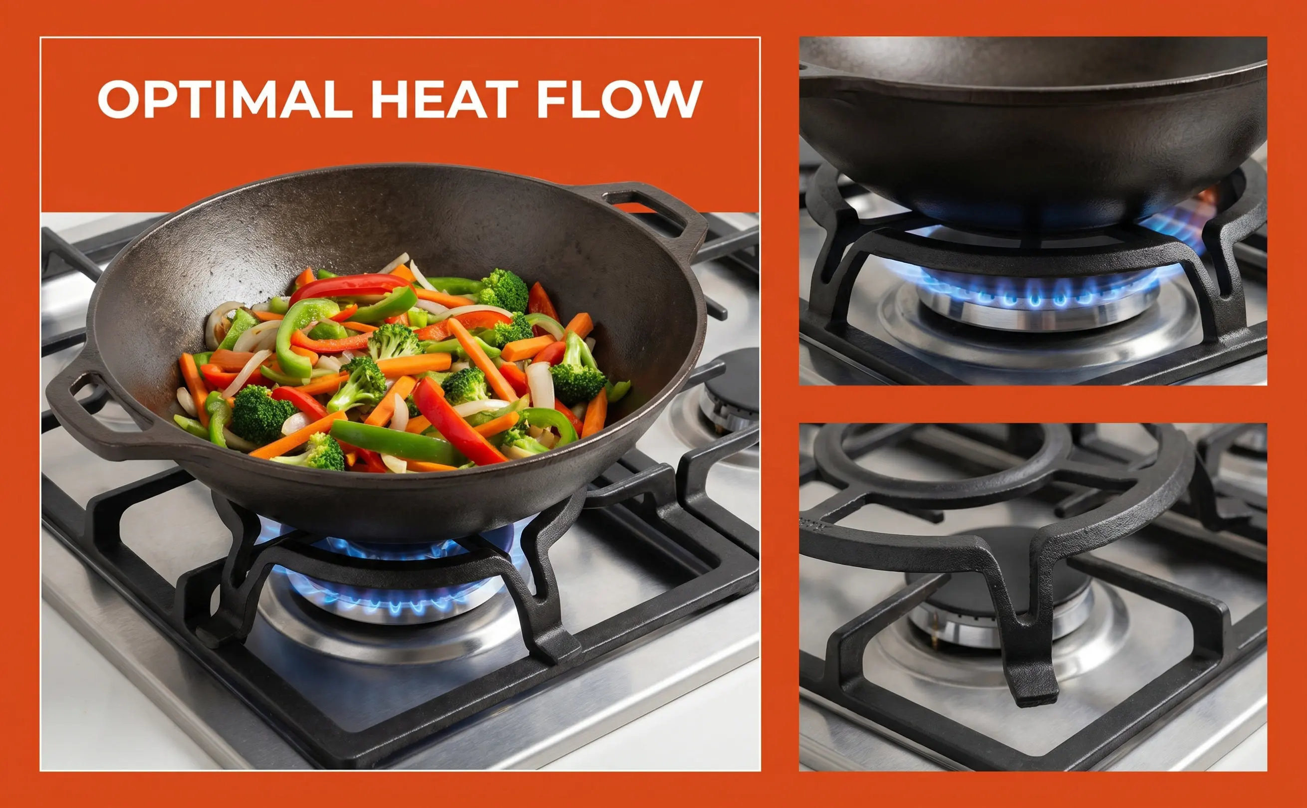Iron Gas Stove Pan Stand Cast Iron Non Slip Four Prong Wok Universal Gas Range Burner Grates Replacement Rack