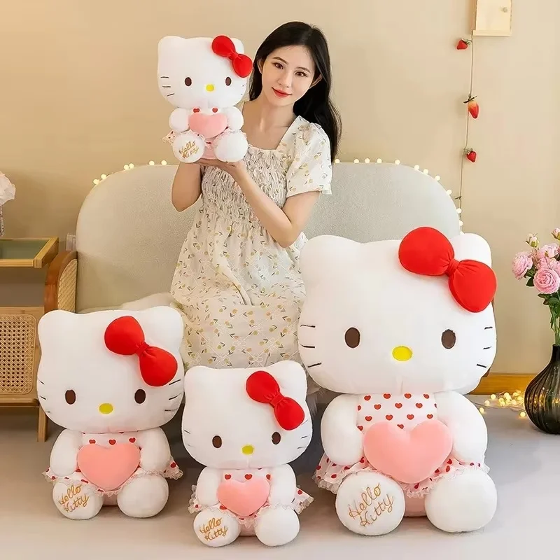 New Sanrio Cartoon Anime Gauze Dress Hello Kitty Plush Toys Large Sleeping Pillow Kawaii Soft Stuffed Doll Cute Kid Special Gift