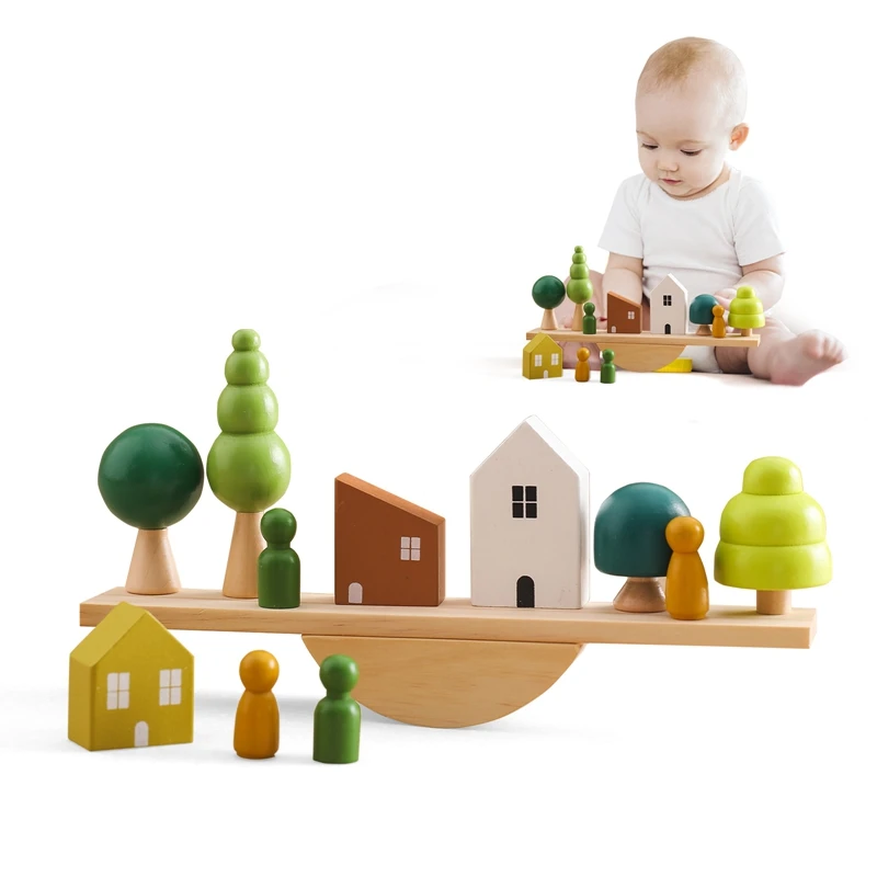 Wooden Baby Animal Balance Board Threading Toys Wooden Seesaw Stacking Toys Blocks Board Games Montessori Educational Baby Gifts