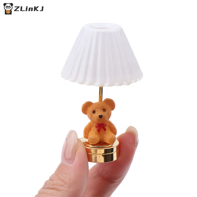▶ 1:12 ドールハウスミニかわいいクマテーブルランプモデルミニチュア LED ライト家庭用家具装飾おもちゃドールハウスアクセサリー照明