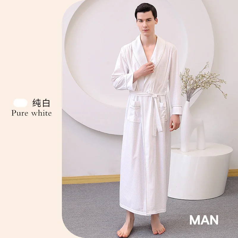 Men\'s Pajamas Waffle Bathrobe Long Sleeve Sleepwear Bathrobe Nightgown Cardigan Robe Dressing Gown Women Home Clothes Pajama