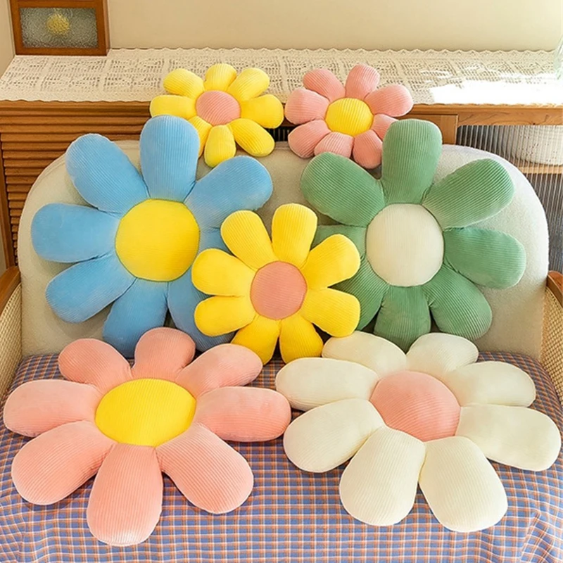 Sweet Daisy Flower Pillow Stuffed Sofa Seat Floor Cushion Cartoon Sun Flower Butt Warm Home Office Chair Pad Home Decor