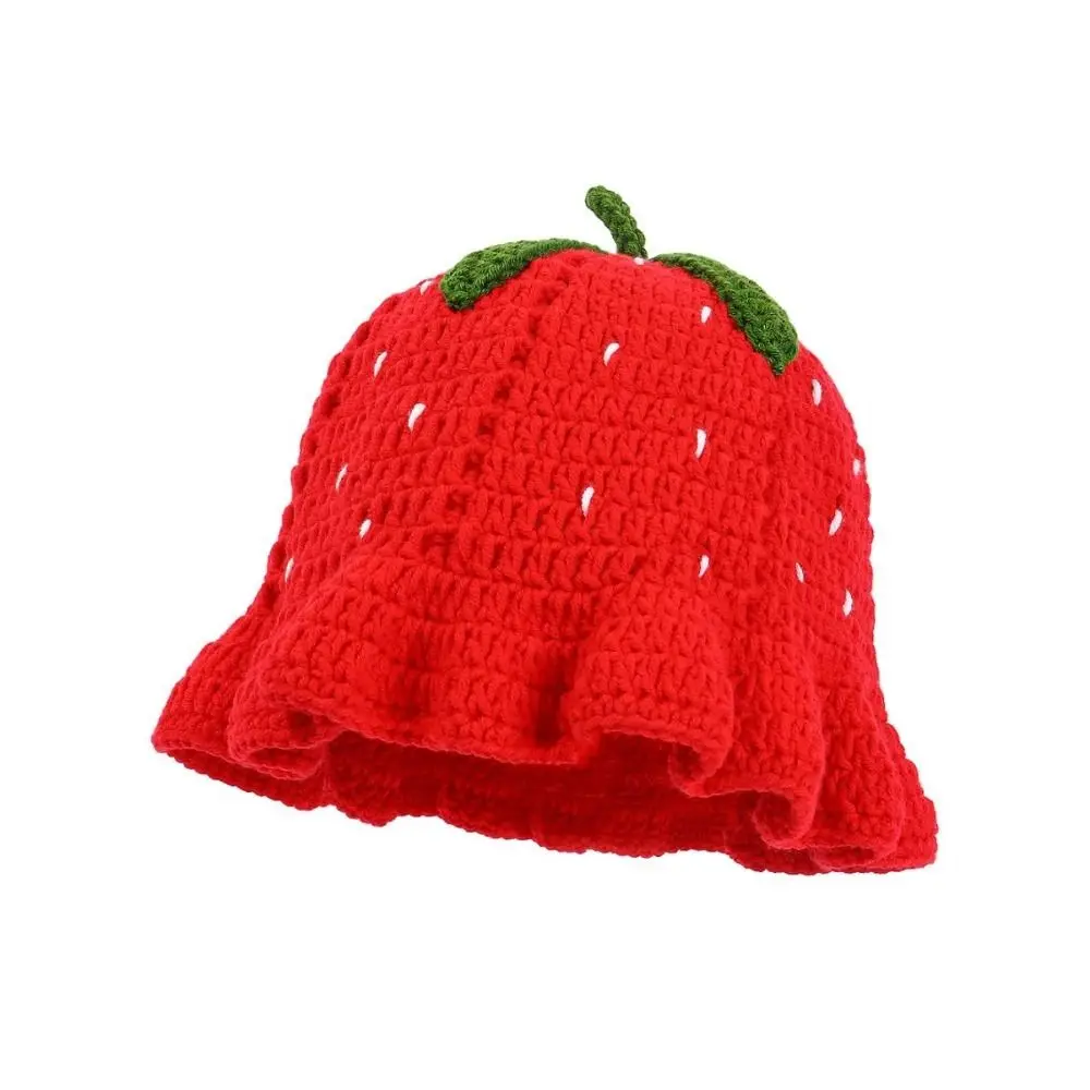 Kawaii Ruffle Strawberry Knitted Hat Fruit Shaped orange Knit Fisherman Hat Soft Handmade Crochet Beanie Cap Winter Autumn view 2