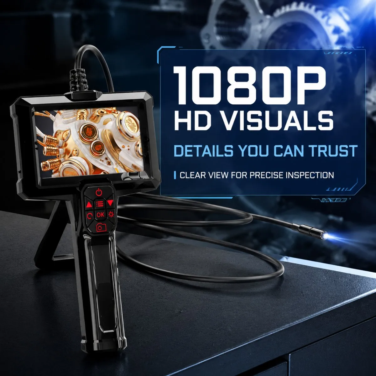 4.3‑Inch Handheld Industrial Endoscope Camera, 1080P HD Borescope with Adjustable LEDs for Sewer Pipe & Drain Inspection
