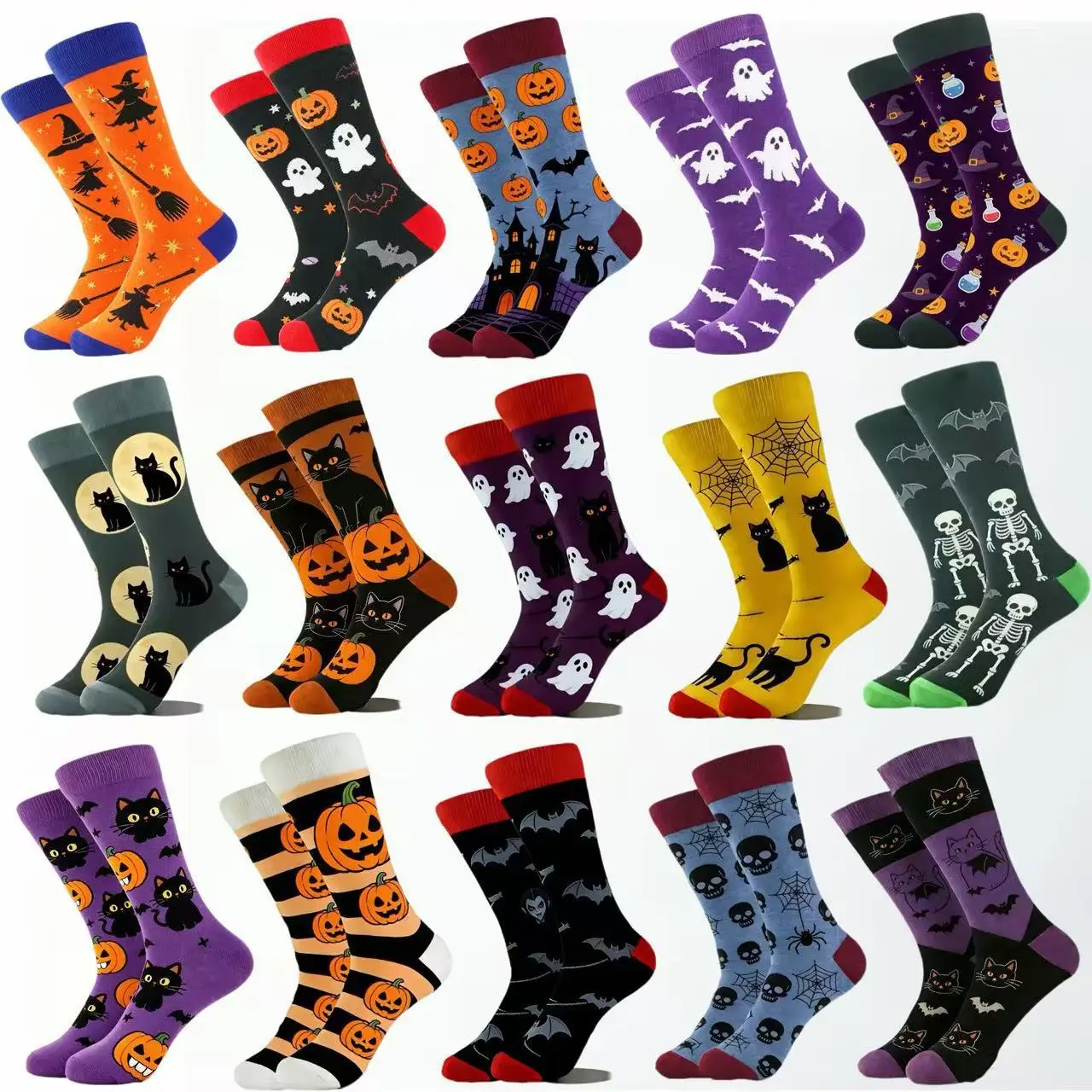 1 Pair of Personality Bat Mid Tube Men's Socks Skull Women's Socks Spider Tide Socks Bloody Hand Halloween Women's Socks