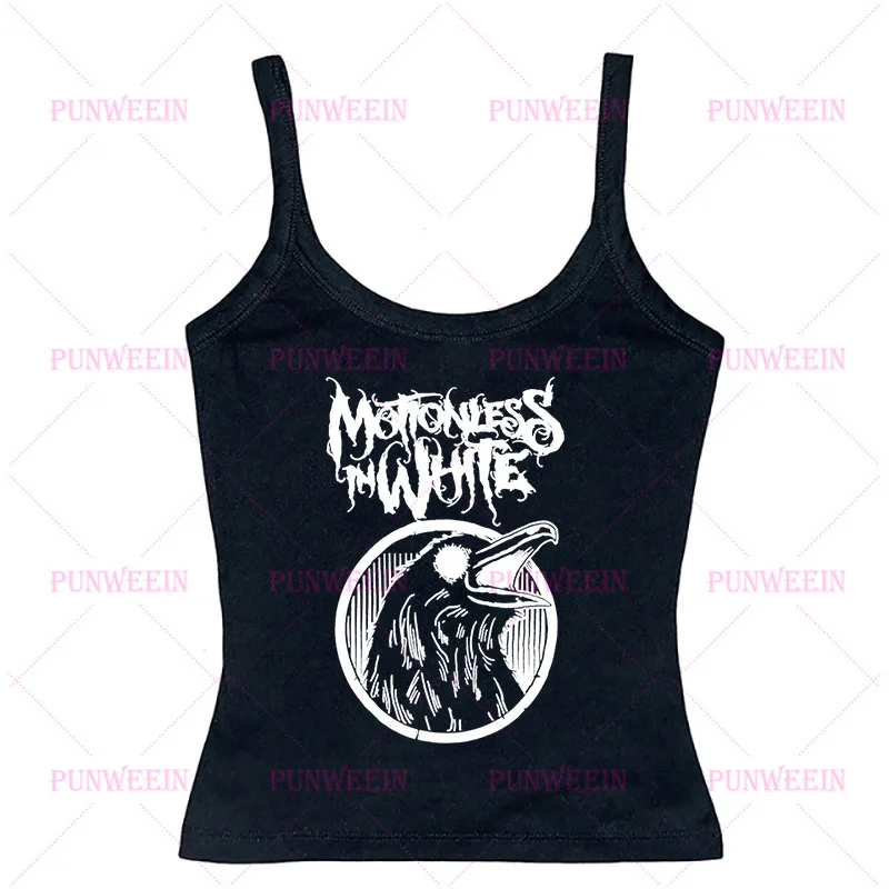 Motionless In White Raven Print Women Cami Tank Top Gothic Rock Band Sleeveless Spaghetti Strap Slim Fit Summer Casual Vest