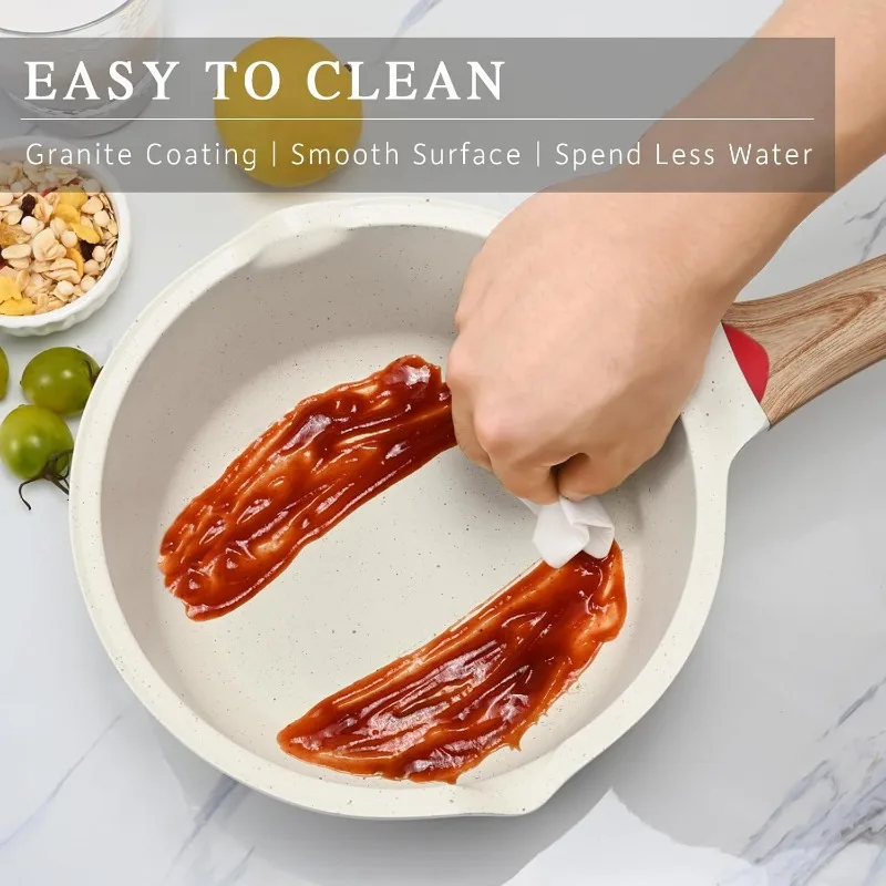 กระทะนอนสติ๊กพร้อมฝาปิด, กระทะซอส 3QT พร้อมด้ามจับคงความเย็น, หม้อปรุงอาหารขนาดเล็กไม่ติดหม้อเหนี่ยวนํา, เครื่องล้างจานปลอดภัย