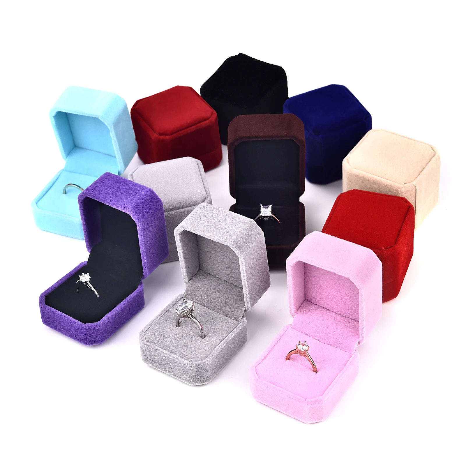 Caja de terciopelo para anillos, vitrinas de joyería, caja de almacenamiento, embalaje de anillo de boda, caja de regalo, mostrador, exhibición de