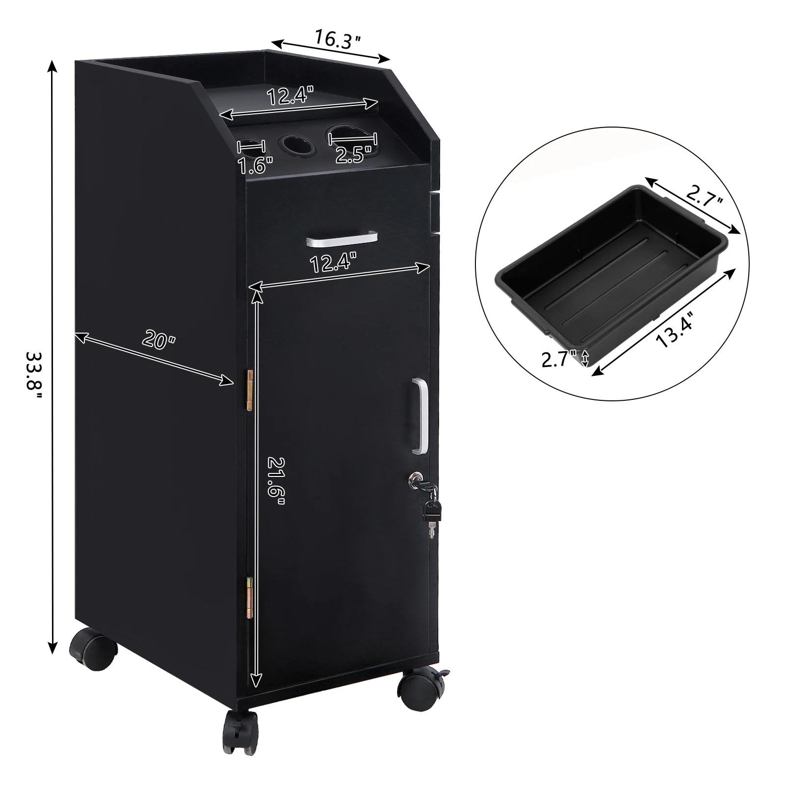 Hair Salon Storage Cart  3 Hair Dryer Holders & 4 Drawers & Lock & 2 Keys, Hairdressing Tools Station Mobile Makeup Case Black