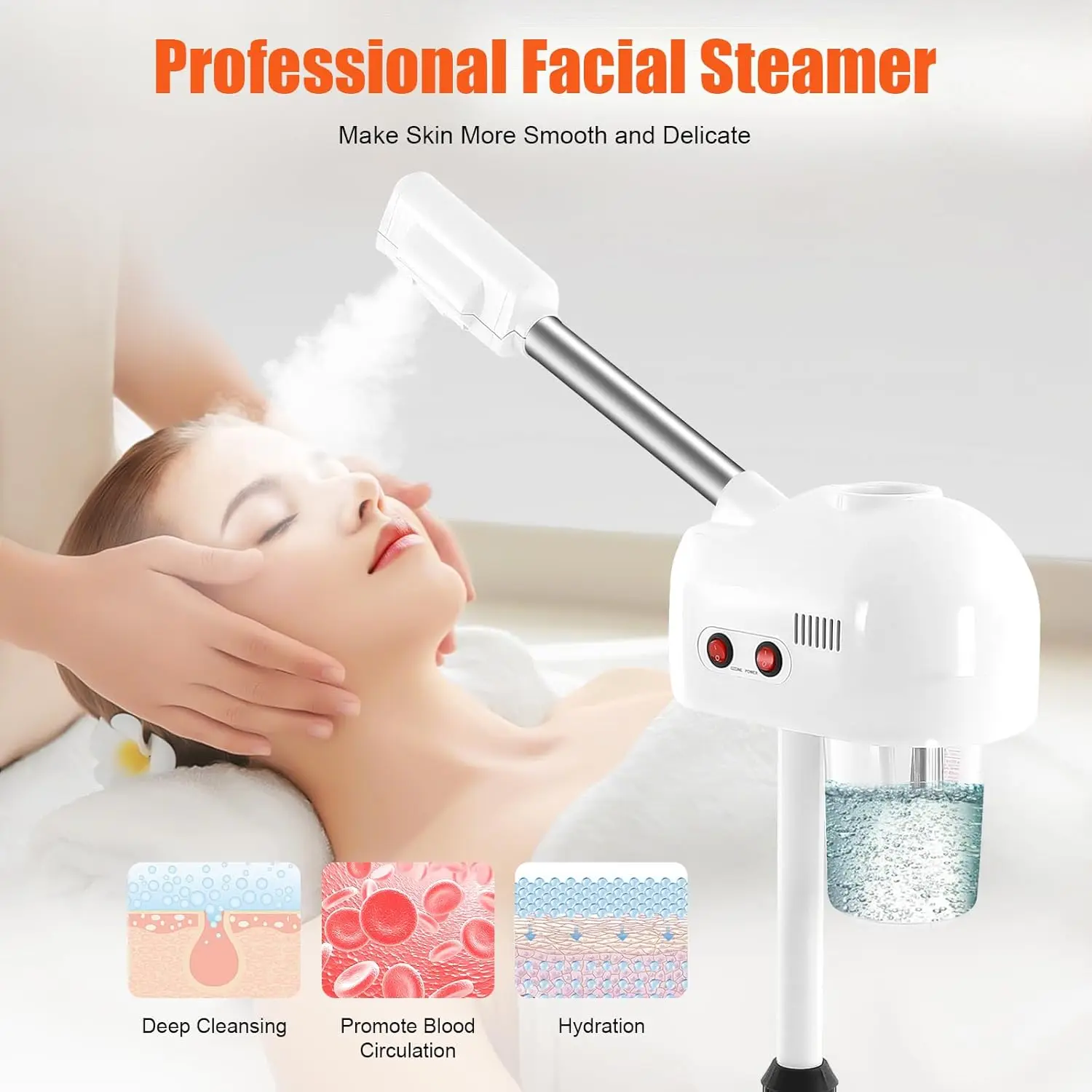 

Adjustable Height Ozone Facial Steamer with 360° Rotatable Nozzle for Home Salon Use