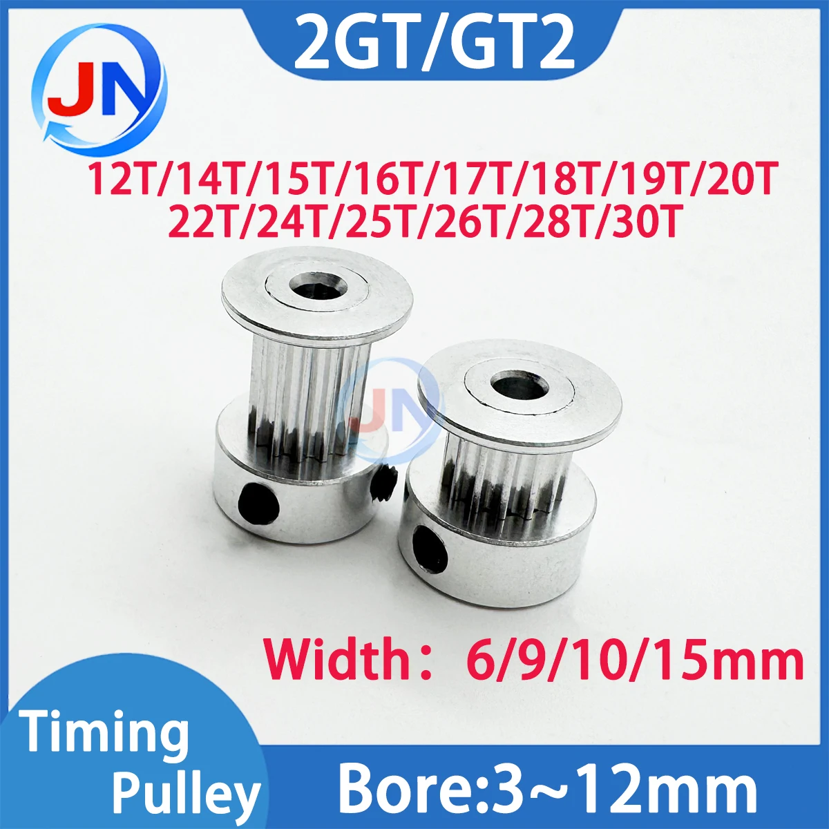 2GT Timing Belt Pulley 12T 14T 15T 16T 17T 18T 19T 20T 22T 24T 25T 26T 28T 30Teeth GT2 Synchronous Wheel Width 6 10mm 3D Printer