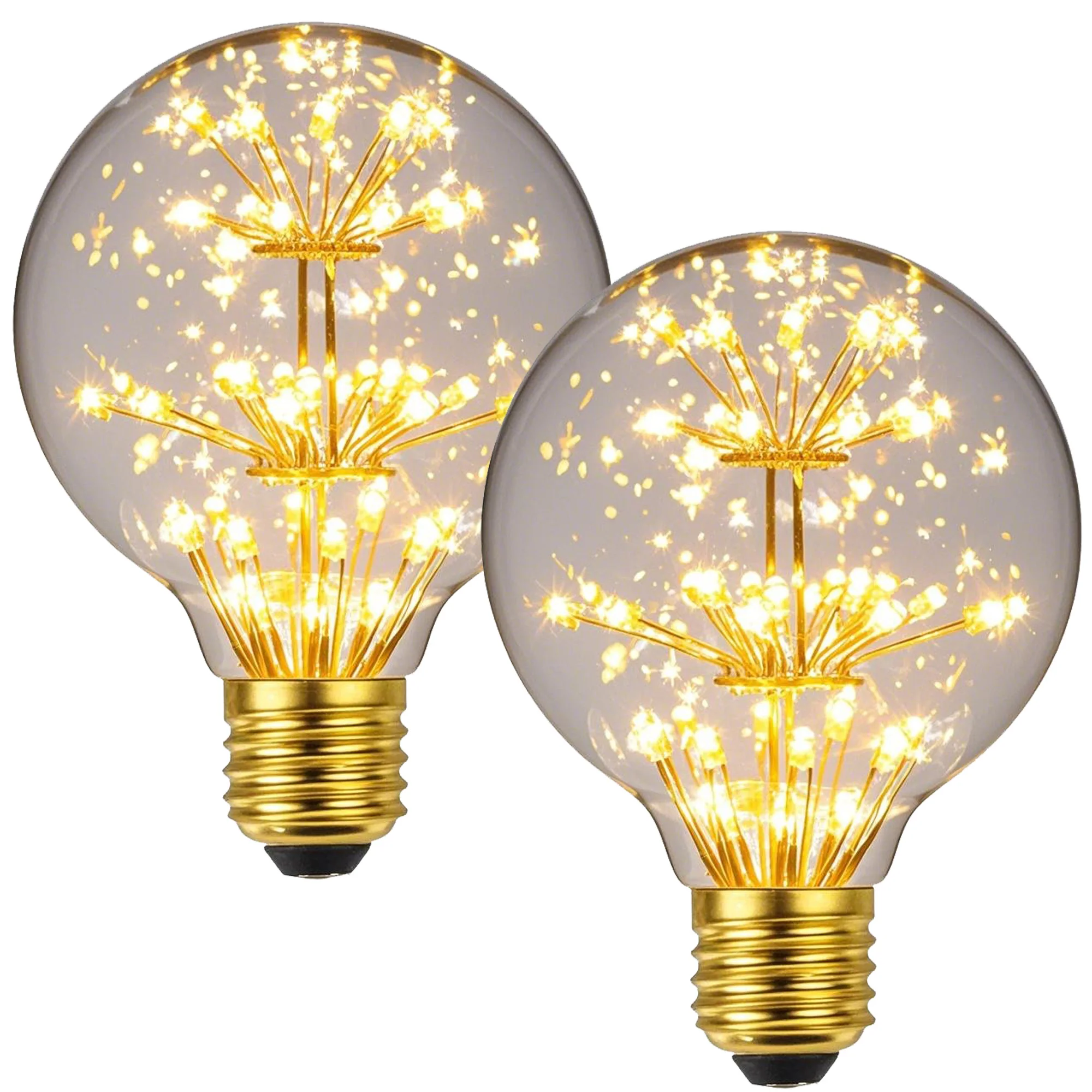 TIANFAN G80 Starlight LED 2-Pack, 3W (15W Eq), 2200K Romantic Glow, E27 Base, Cloud Filament, Clear Glass, 220V