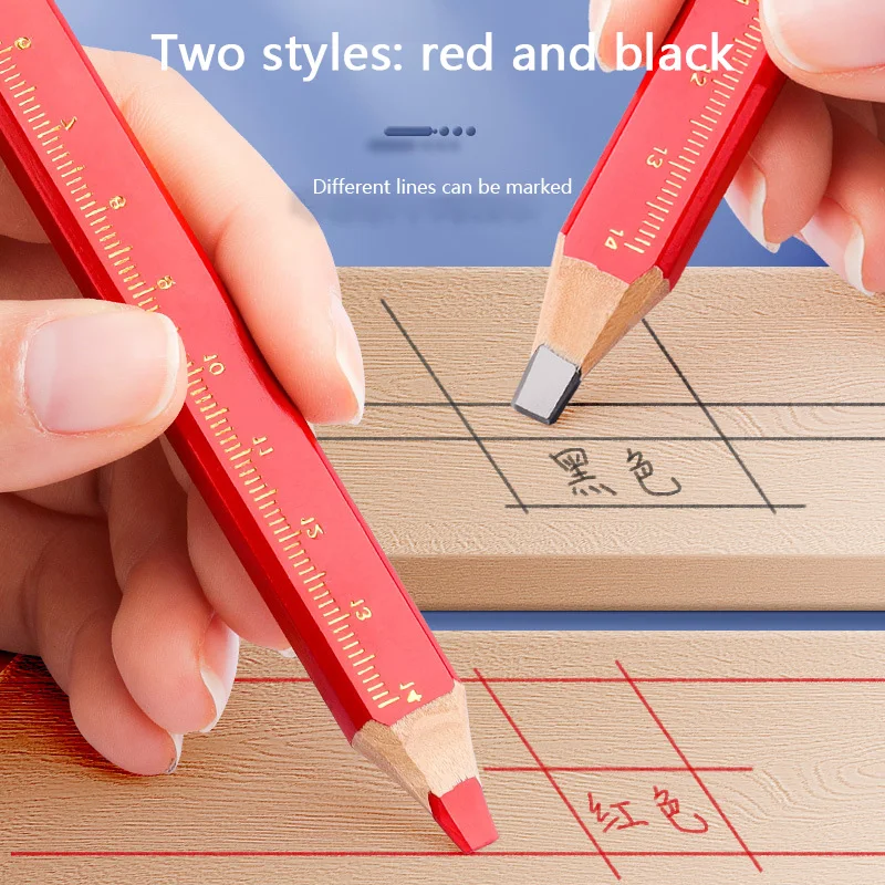 1/3/6/12PCS Elliptische Holzbearbeitung Bleistifte Mit Skala Flache Mark Bleistifte Schwarz/Rot Dicken Kern hand Werkzeug DIY Zubehör Neue