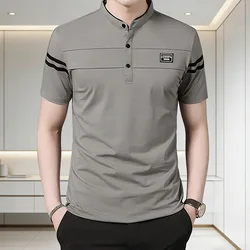 Men's Fashion Summer POLO T-shirt Casual Cotton Breathable Top Stand Up Neck Short Sleeve Korean Comfortable T-shirt