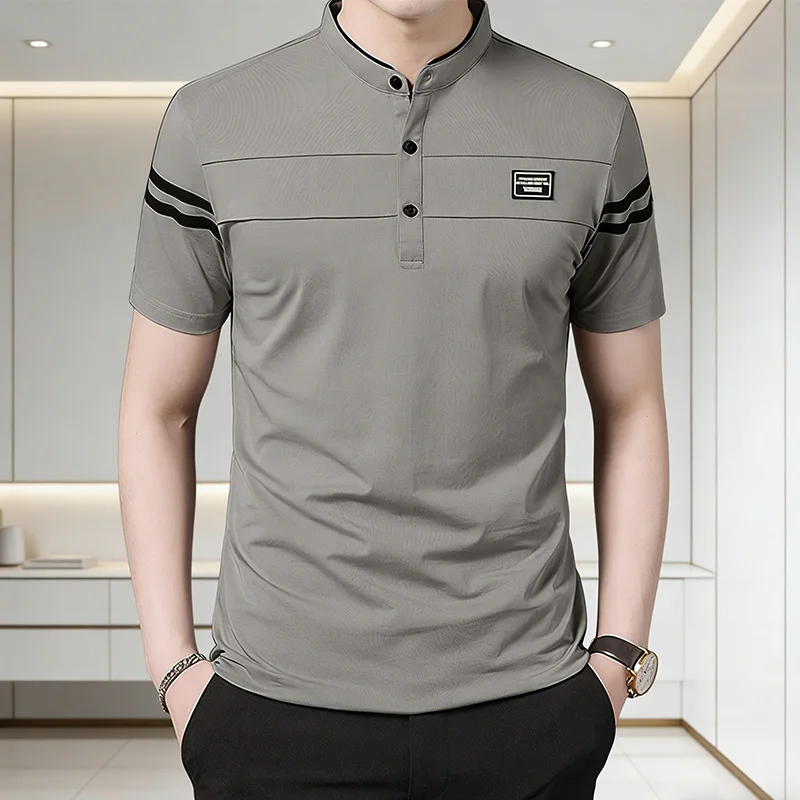 Men's Fashion Summer POLO T-shirt Casual Cotton Breathable Top Stand Up Neck Short Sleeve Korean Comfortable T-shirt