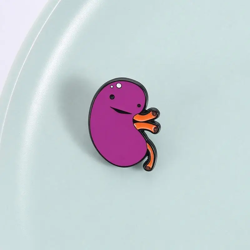 Kidney Shaped Enamel Badge Pin Adorable Cartoon Organ Design for Medical Staff Uniform Decoration Anatomy Students Gifts